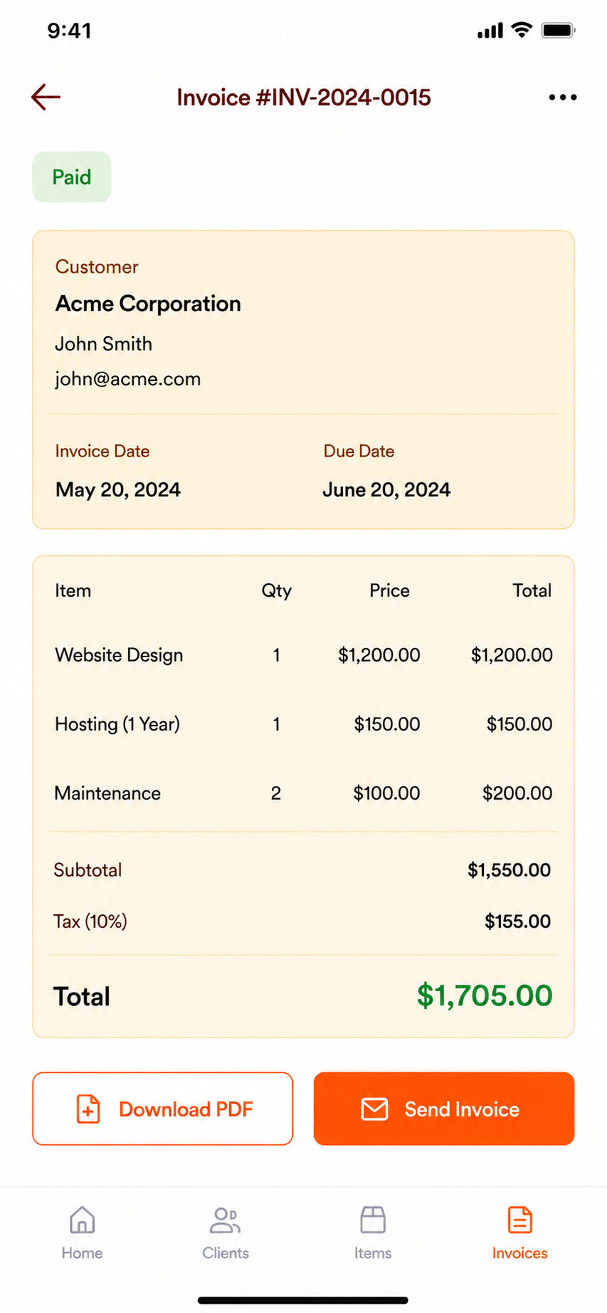 BillFlow mobile app sales reports