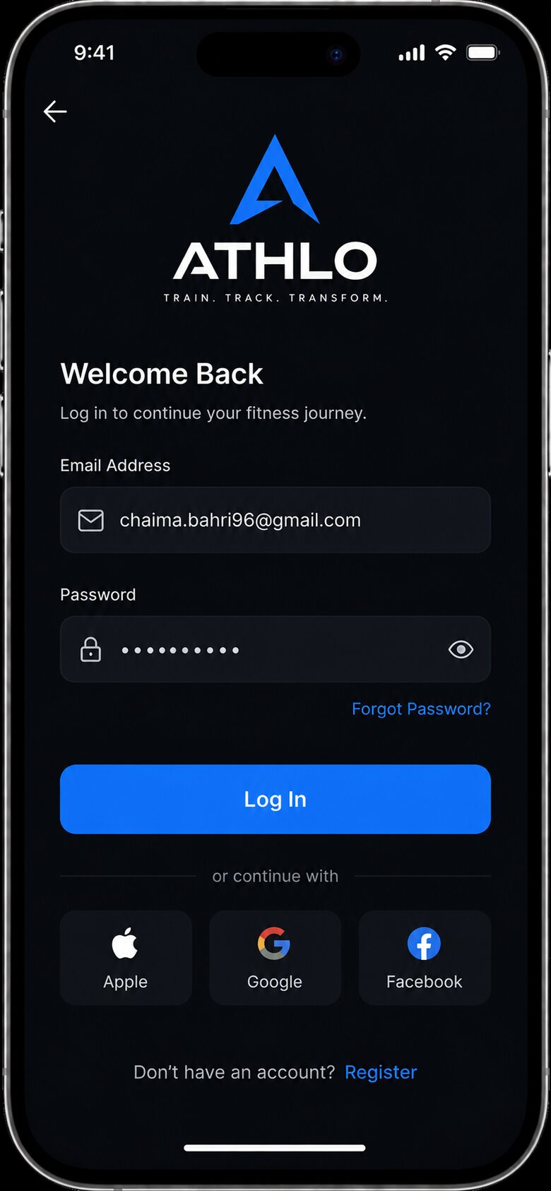 AthloApp — login screen