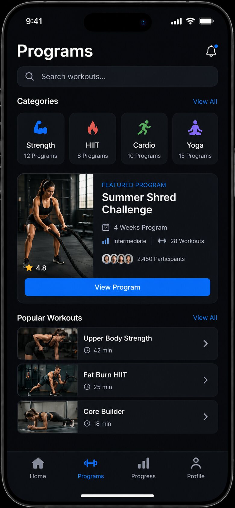AthloApp — workout program interface