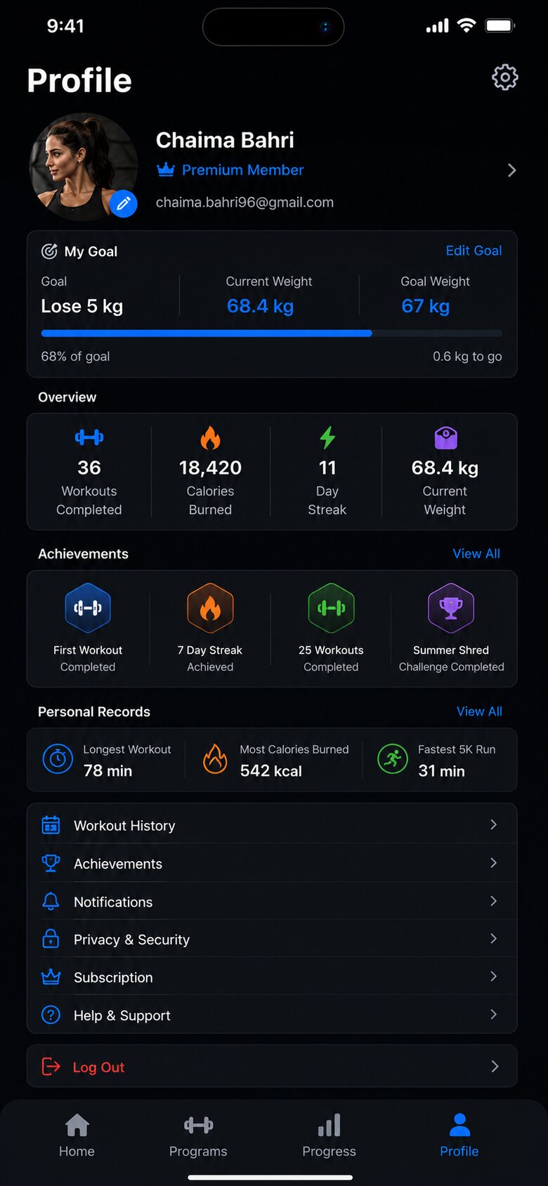 AthloApp — health profile and goals