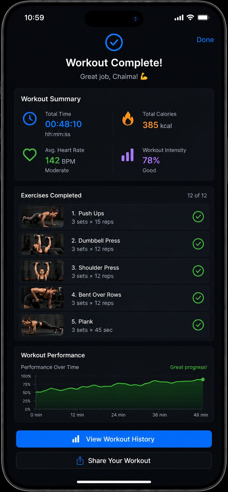AthloApp — completed workout summary