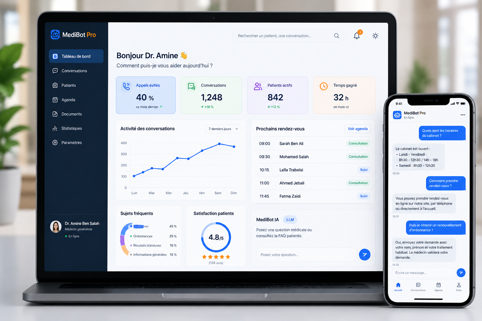 MediBot Pro — dashboard and mobile chat assistant for medical practices