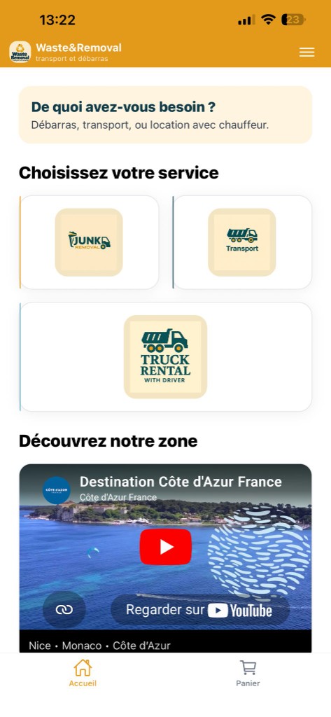 Waste Removal mobile app home service selection