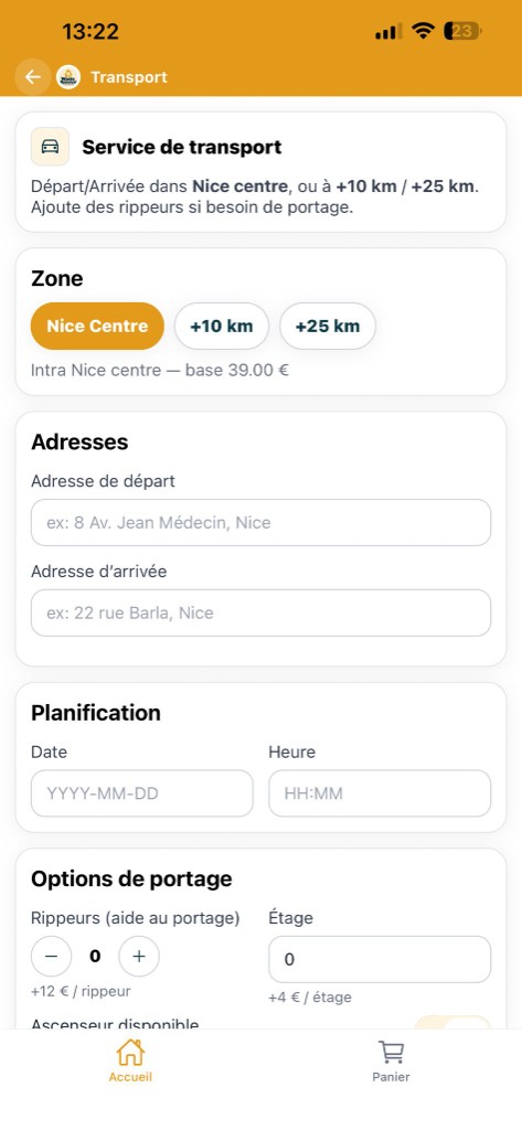 Waste Removal mobile app transport booking form